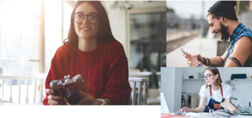 mujer usando la cámara en el seminario web