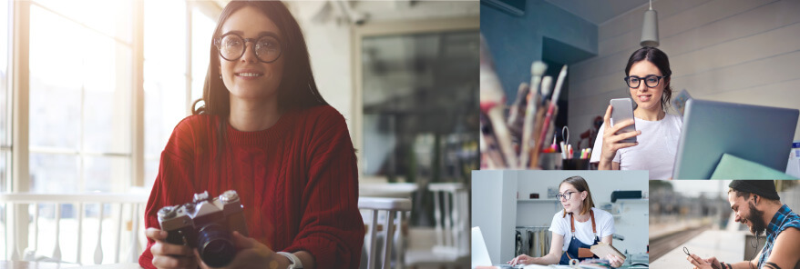 woman using camera in webinar