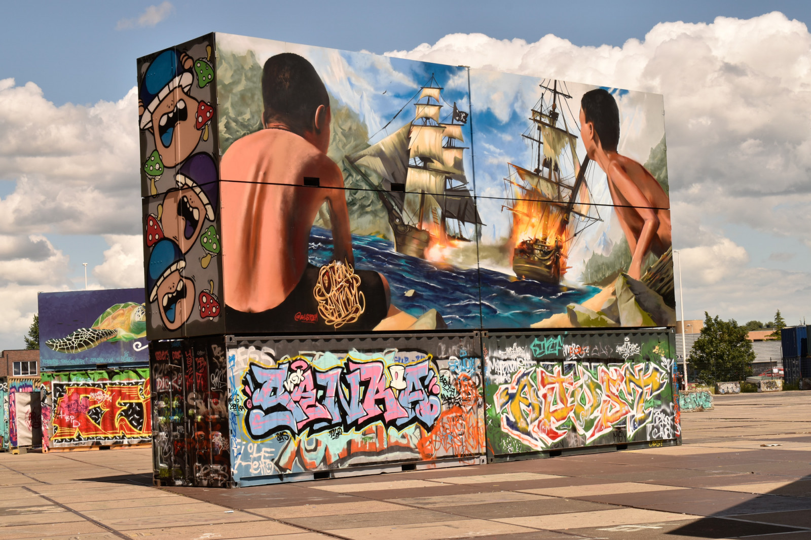 Urban street art on containers in Amsterdam