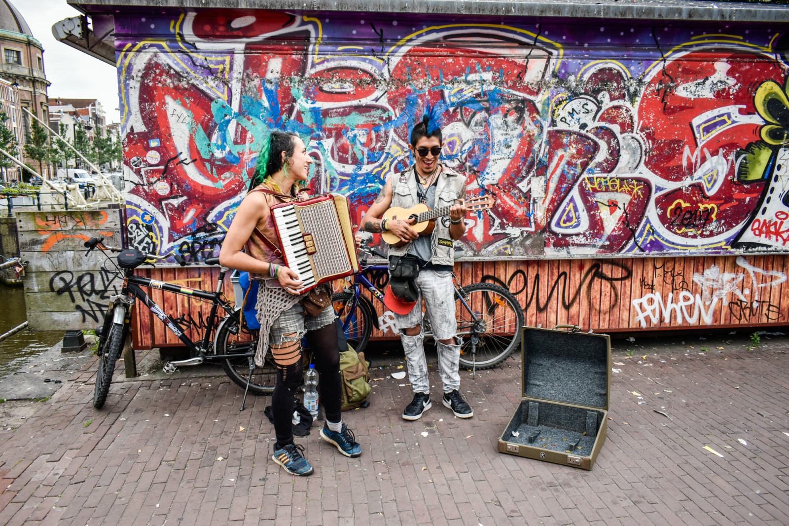 Two guys making street music in Amsterdam