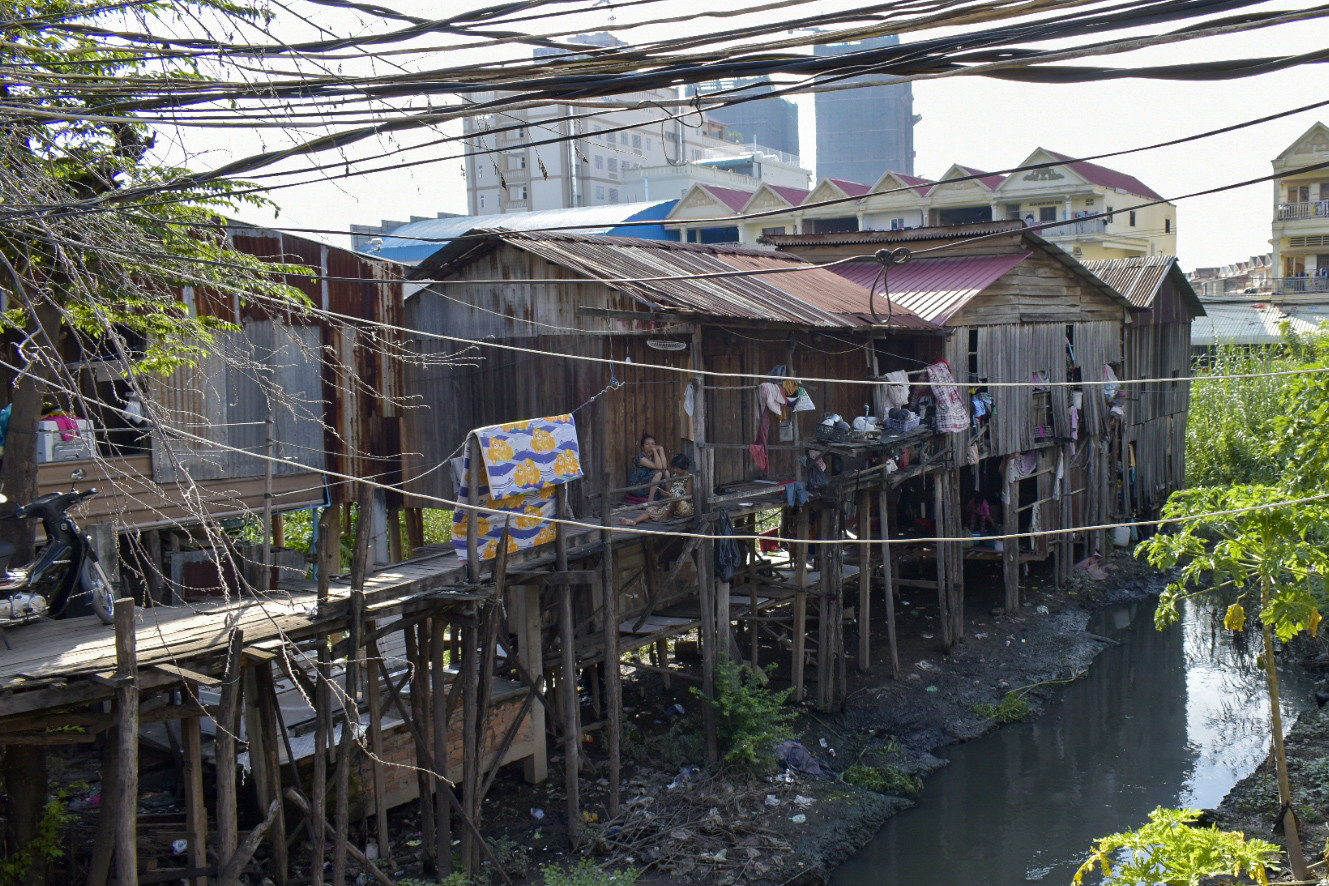 Phnom Penh slums at a river